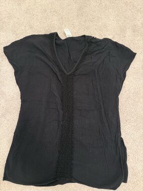 Black V-Neck Gauze swim coverup dress with Crochet Detail